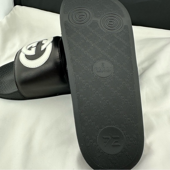 Gucci Men’s Black Slides with White Interlocking GG NEW IN BOX - Picture 9 of 10